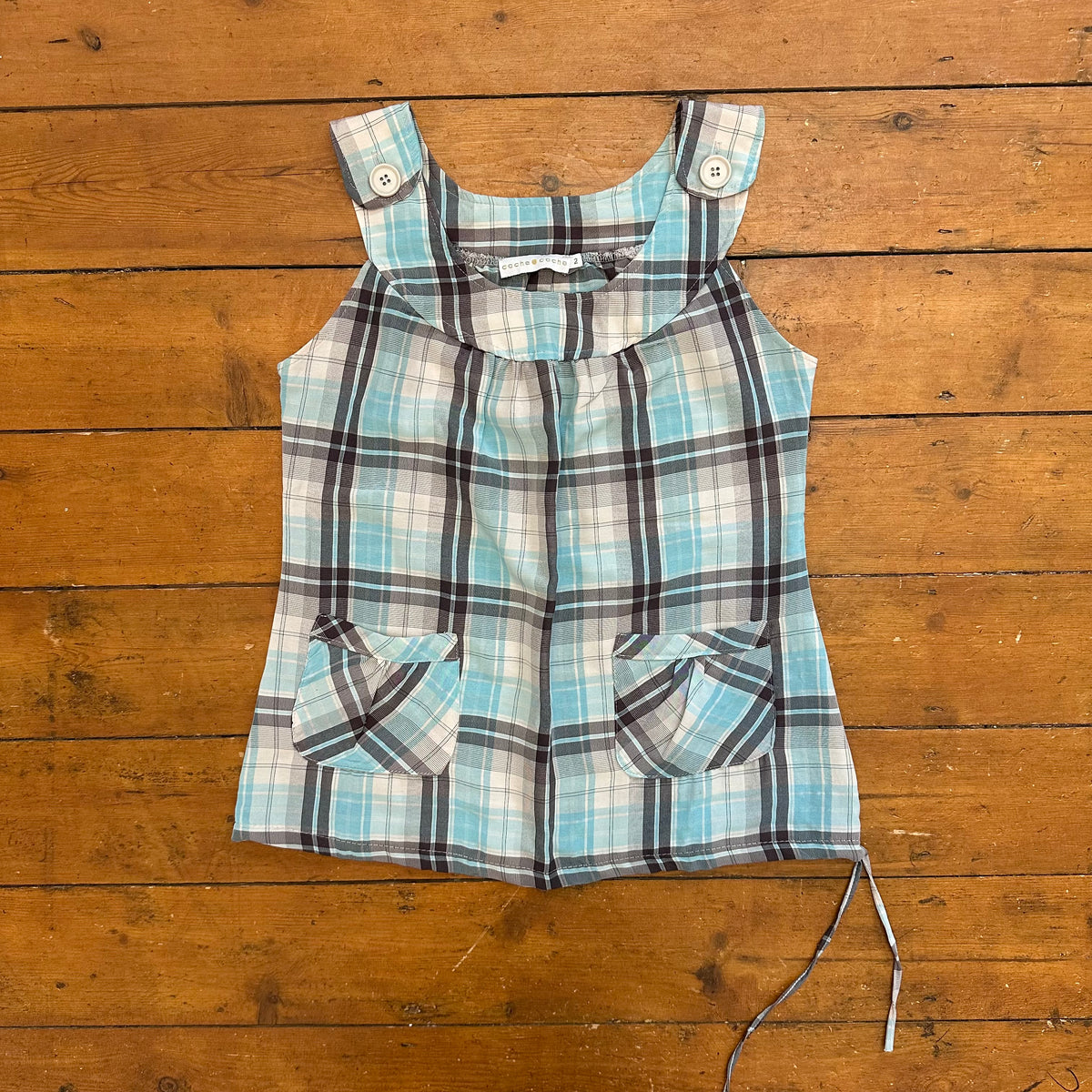 vintage 00s blue checkered babydoll top