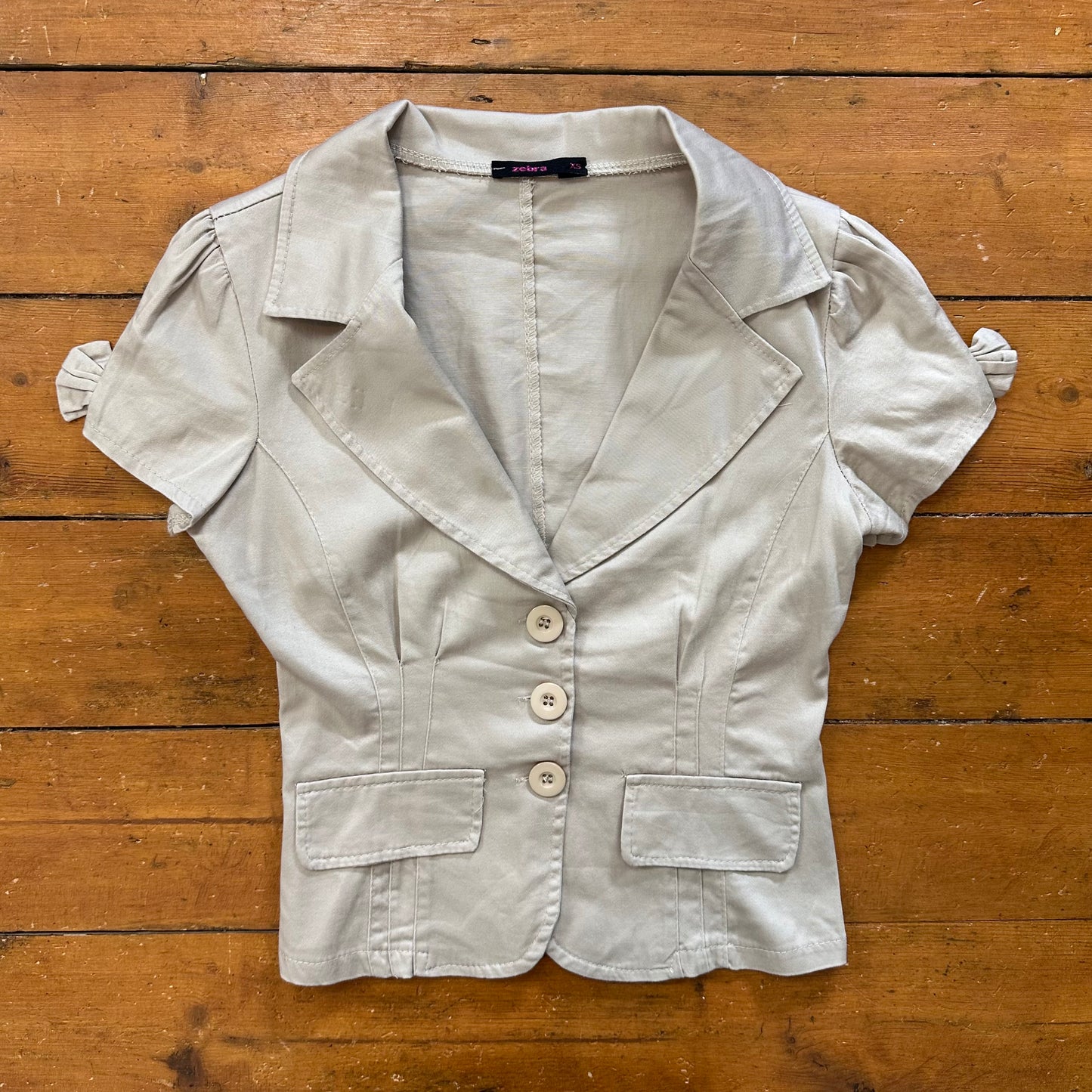 vintage 00s beige button up blazer top