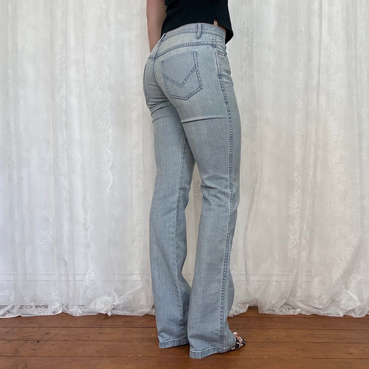 vintage 00s light wash diamante low rise jeans