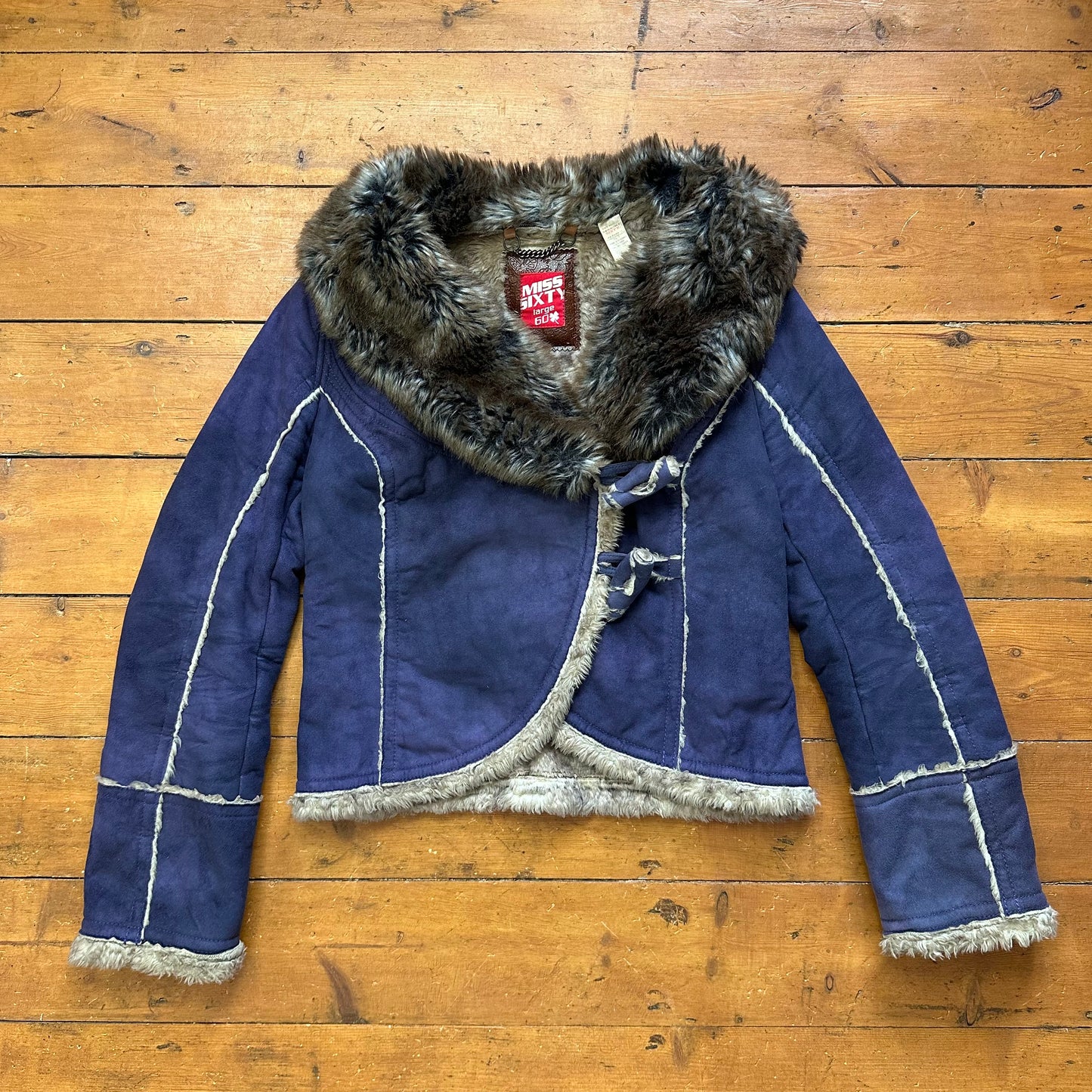 vintage 00s miss sixty blue short afghan coat