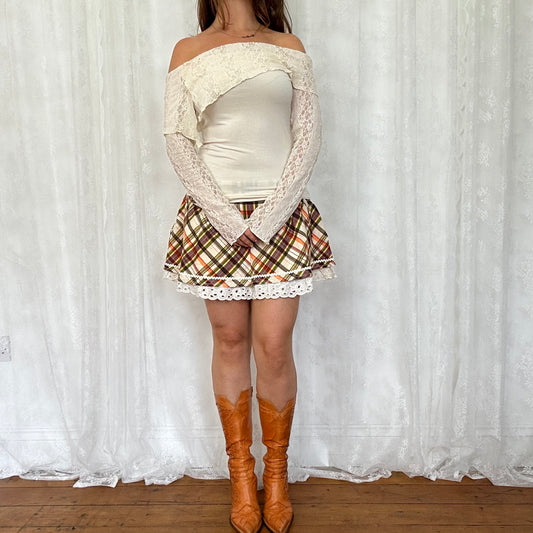 vintage 00s cream lace off shoulder long sleeve top