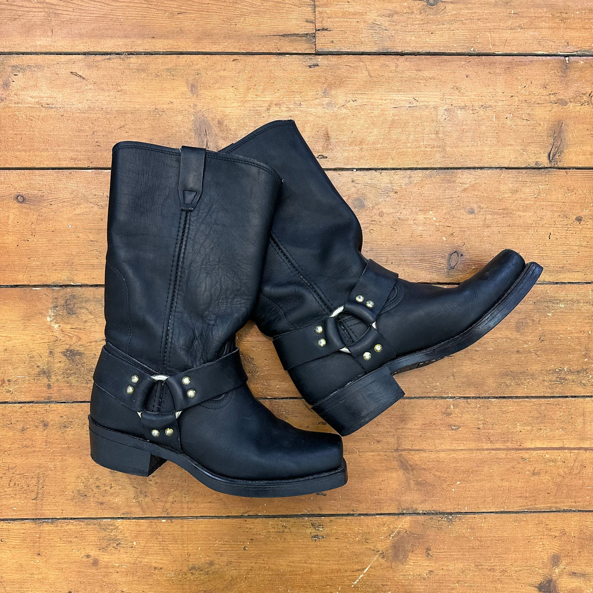 vintage 00s black harness biker boots