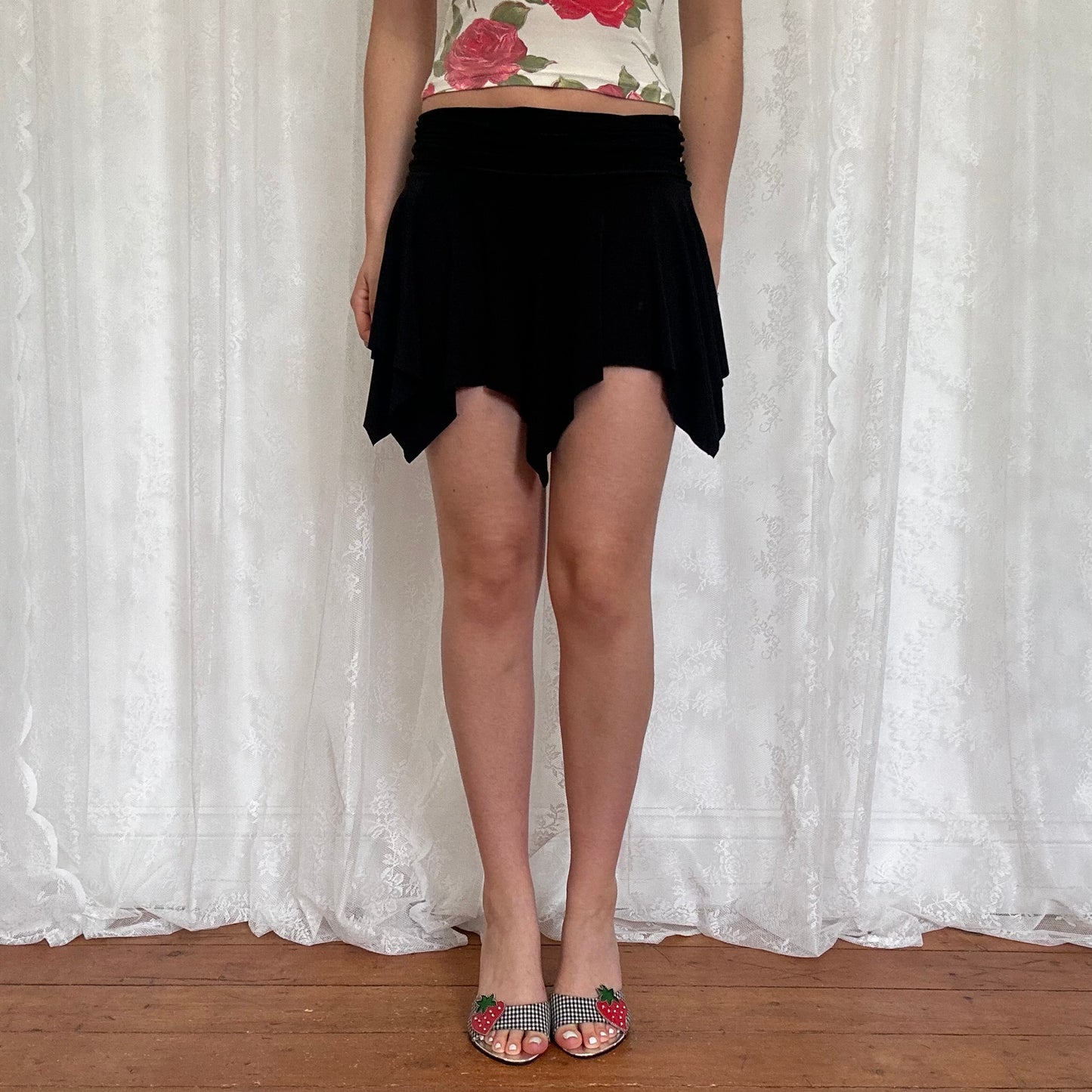 vintage 00s black fairy hanky hem mini skirt