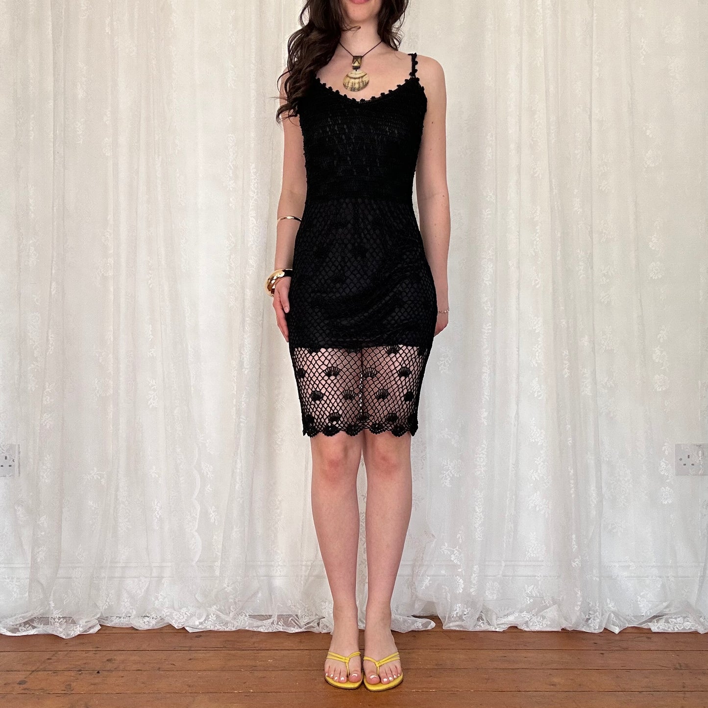 vintage 00s black crochet midi dress