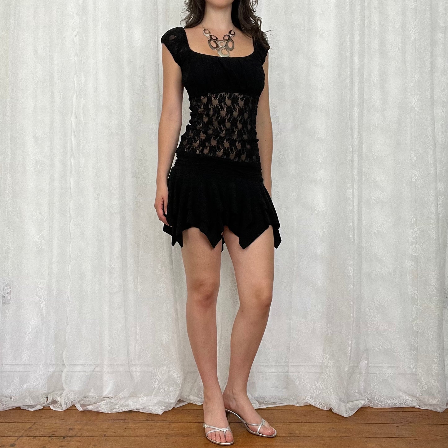 vintage 00s black lace milkmaid top