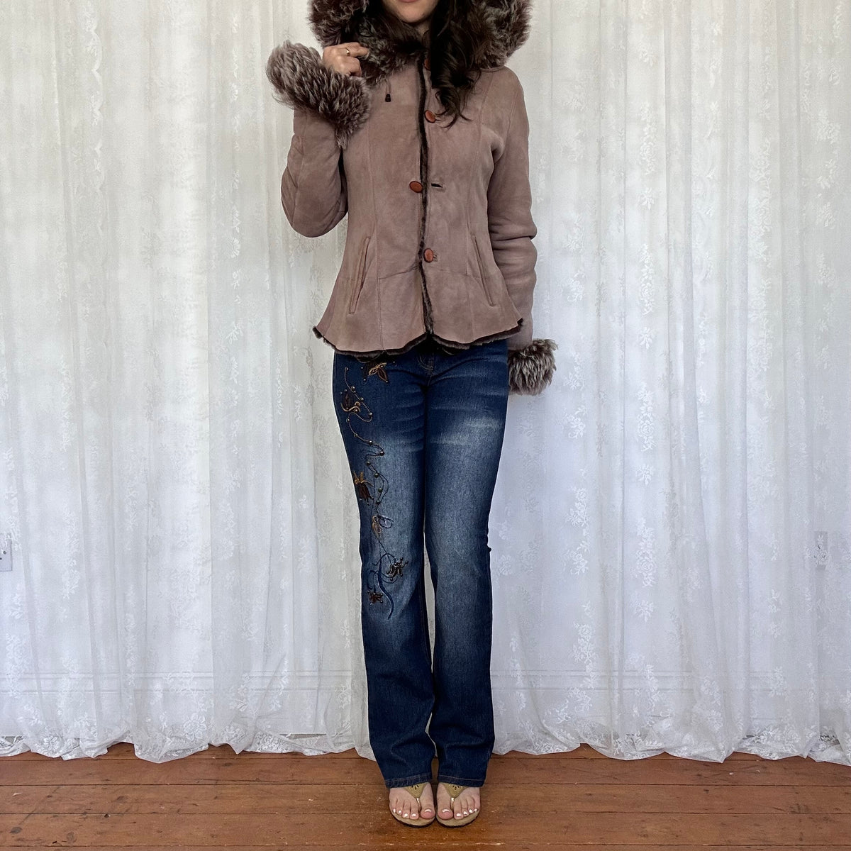 vintage 00s brown hooded afghan coat