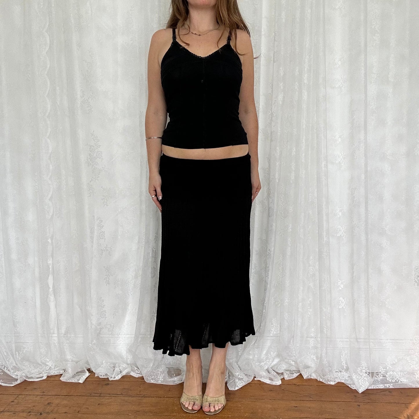vintage 00s black knitted midi skirt