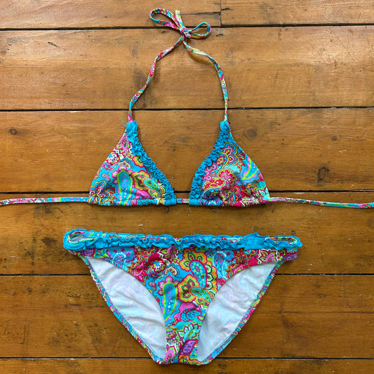 vintage 00s blue paisley bikini set