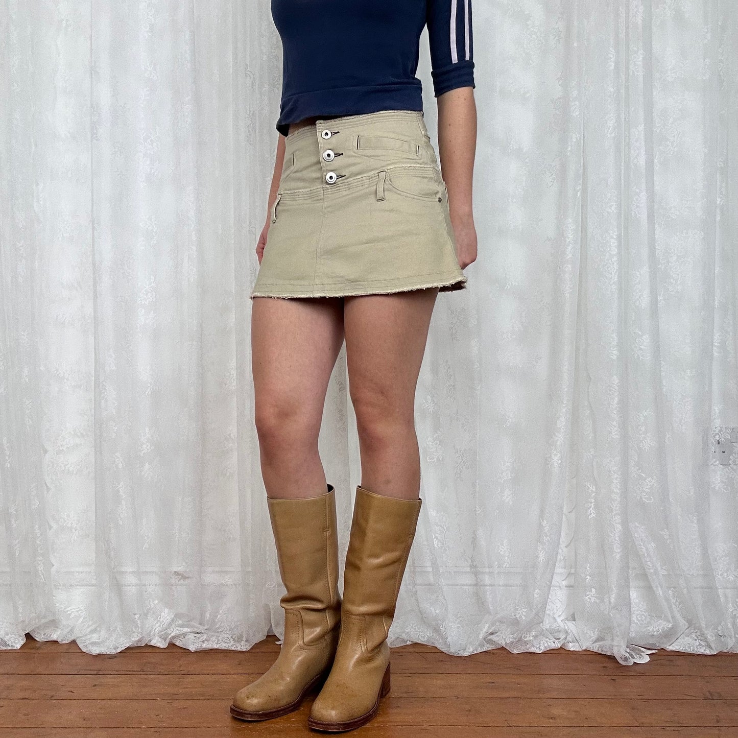 vintage 00s beige button up mini skirt