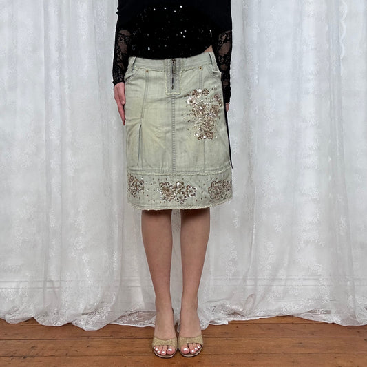vintage 00s light wash sequin midi skirt