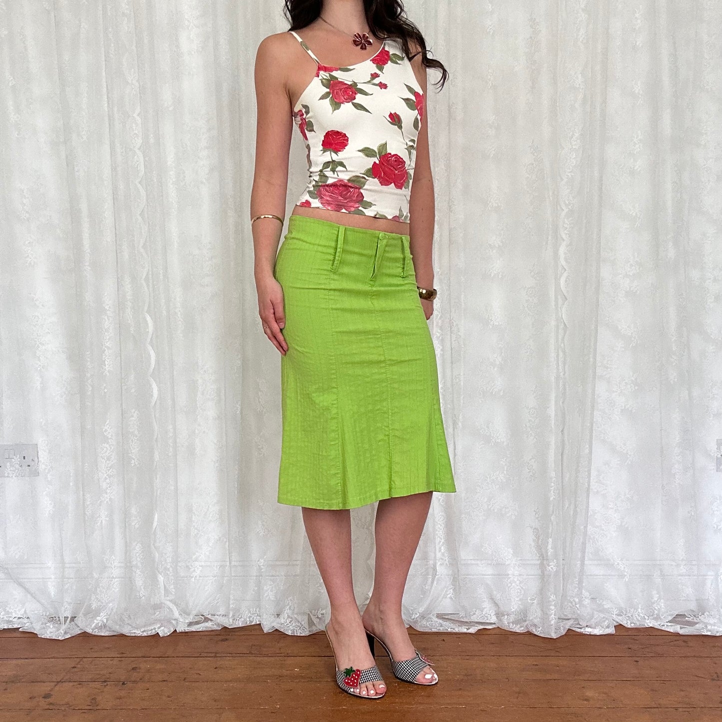 vintage 00s white and red rose cami