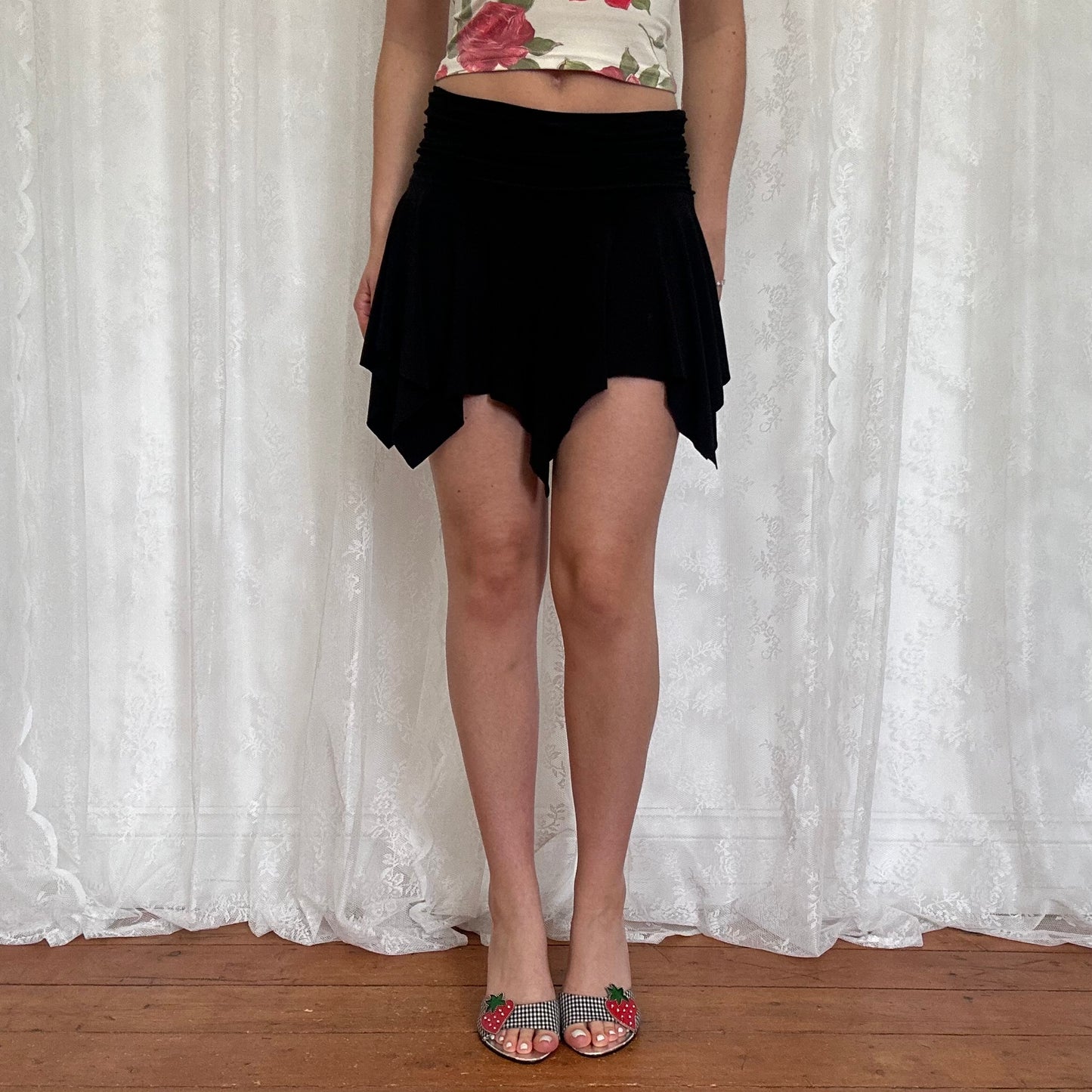 vintage 00s black fairy hanky hem mini skirt