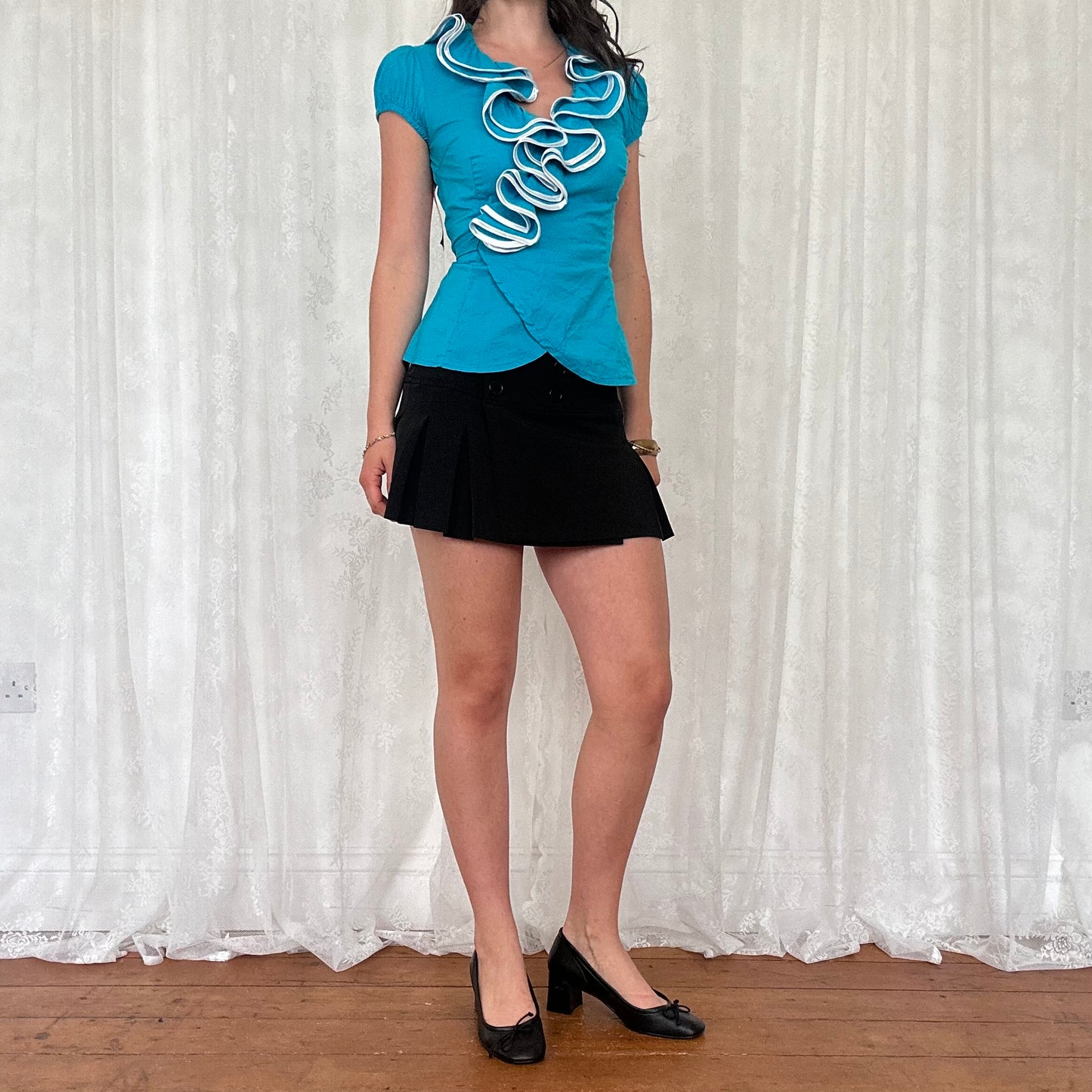 vintage 00s bright blue wrap shirt