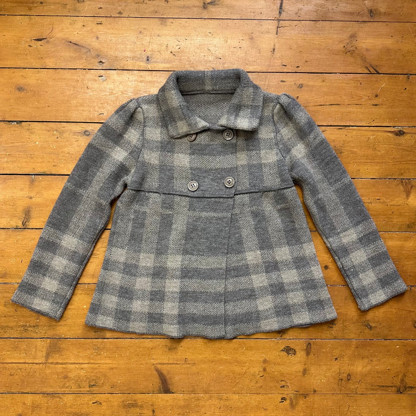 vintage 00s grey and beige knitted peacoat