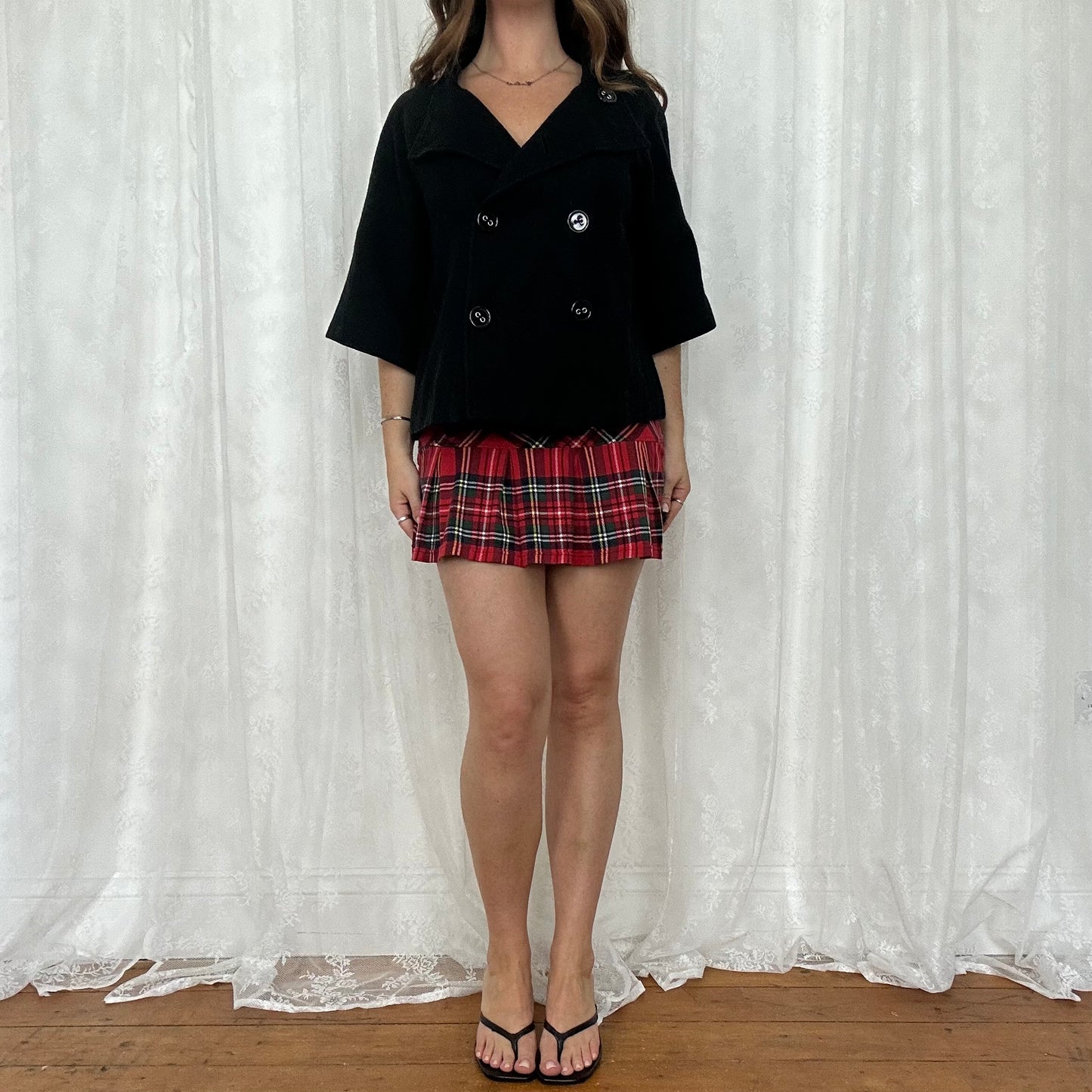 vintage 00s black crop sleeve peacoat blazer