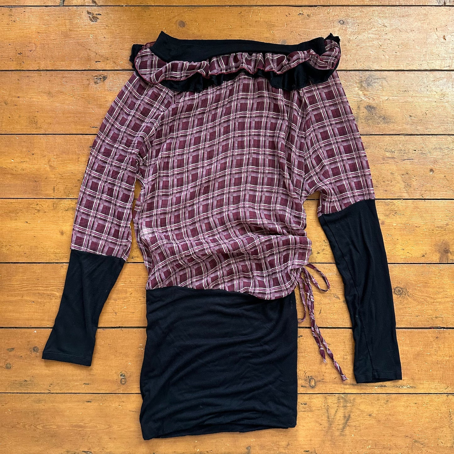vintage 00s purple mesh checkered mini dress