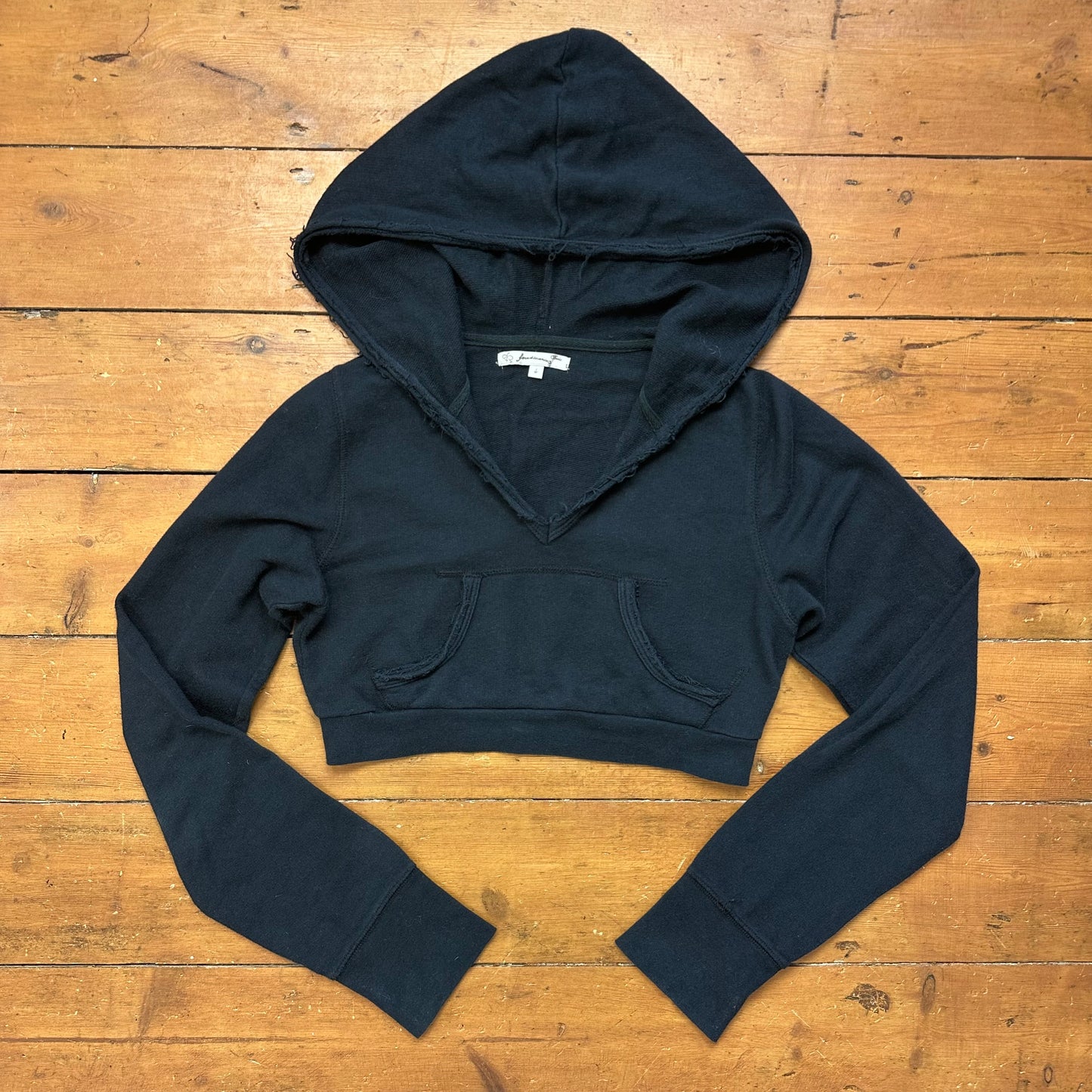 vintage 00s black hooded crop jumper