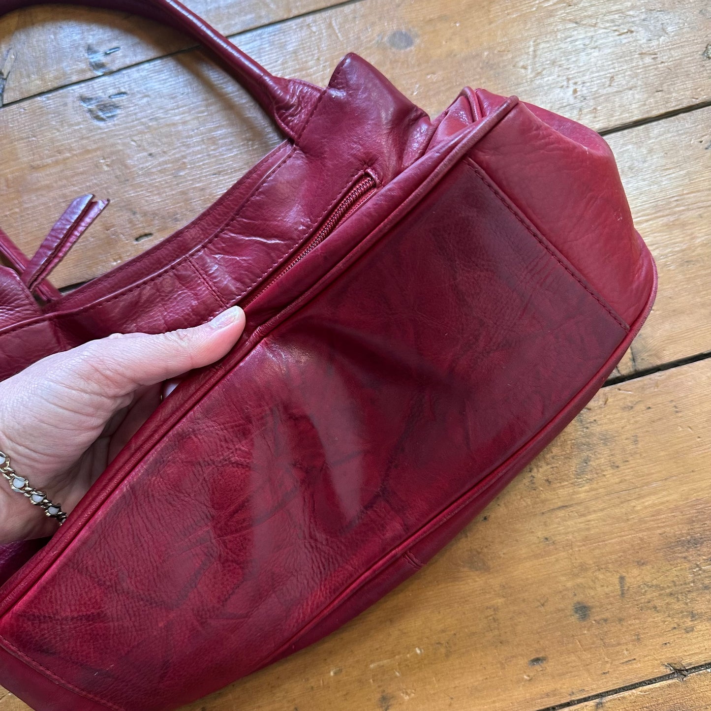 vintage 00s red genuine leather handbag