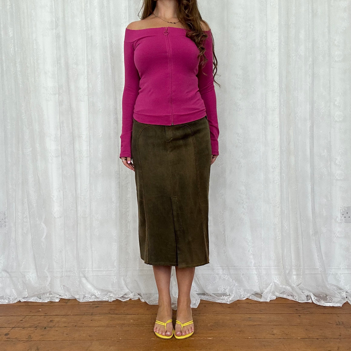 vintage 00s fuchsia off shoulder top