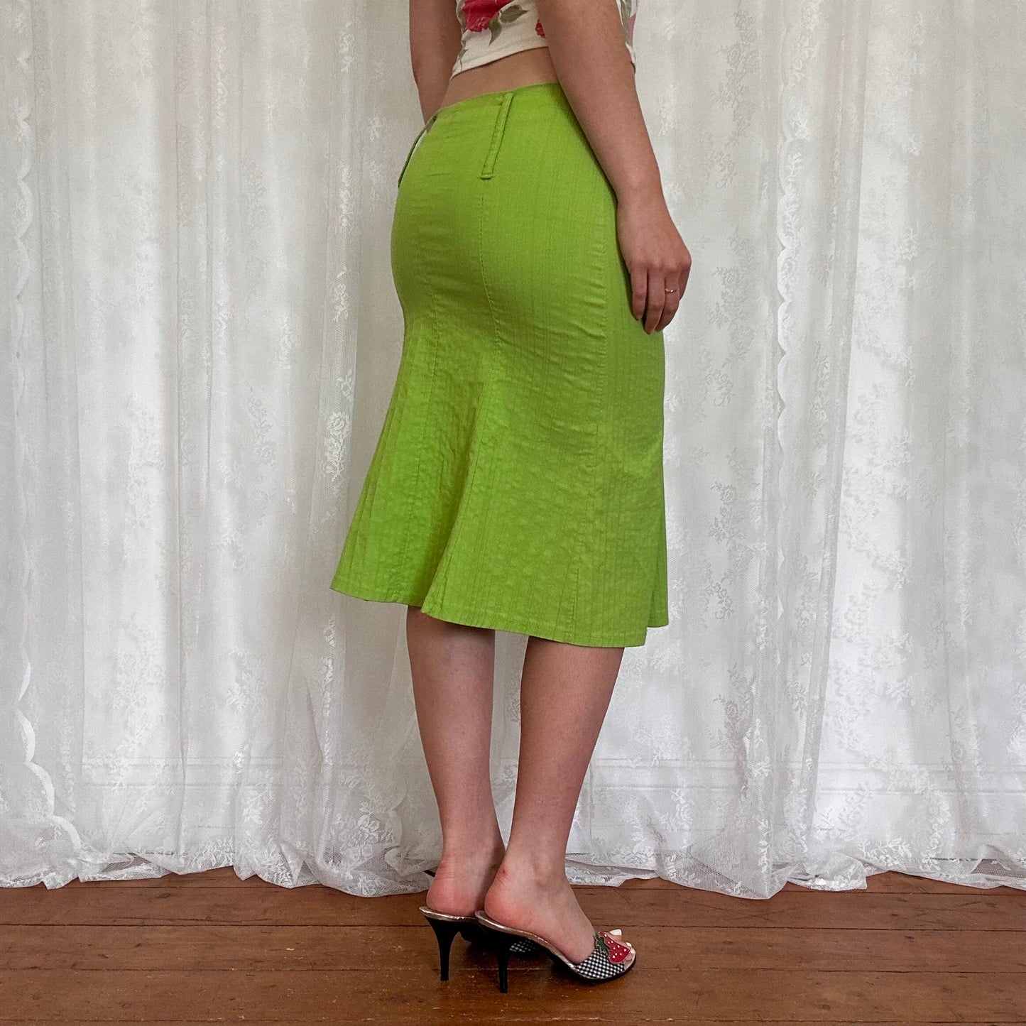 vintage 00s green fitted midi skirt