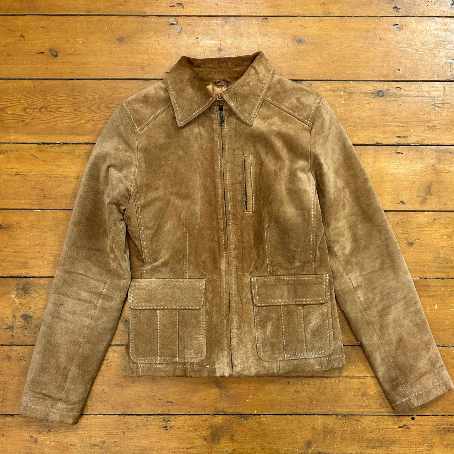 vintage 00s brown leather zip up jacket