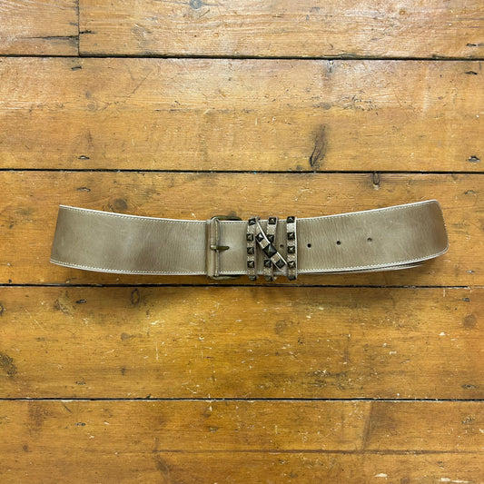 vintage 00s brown chunky belt with gold studs