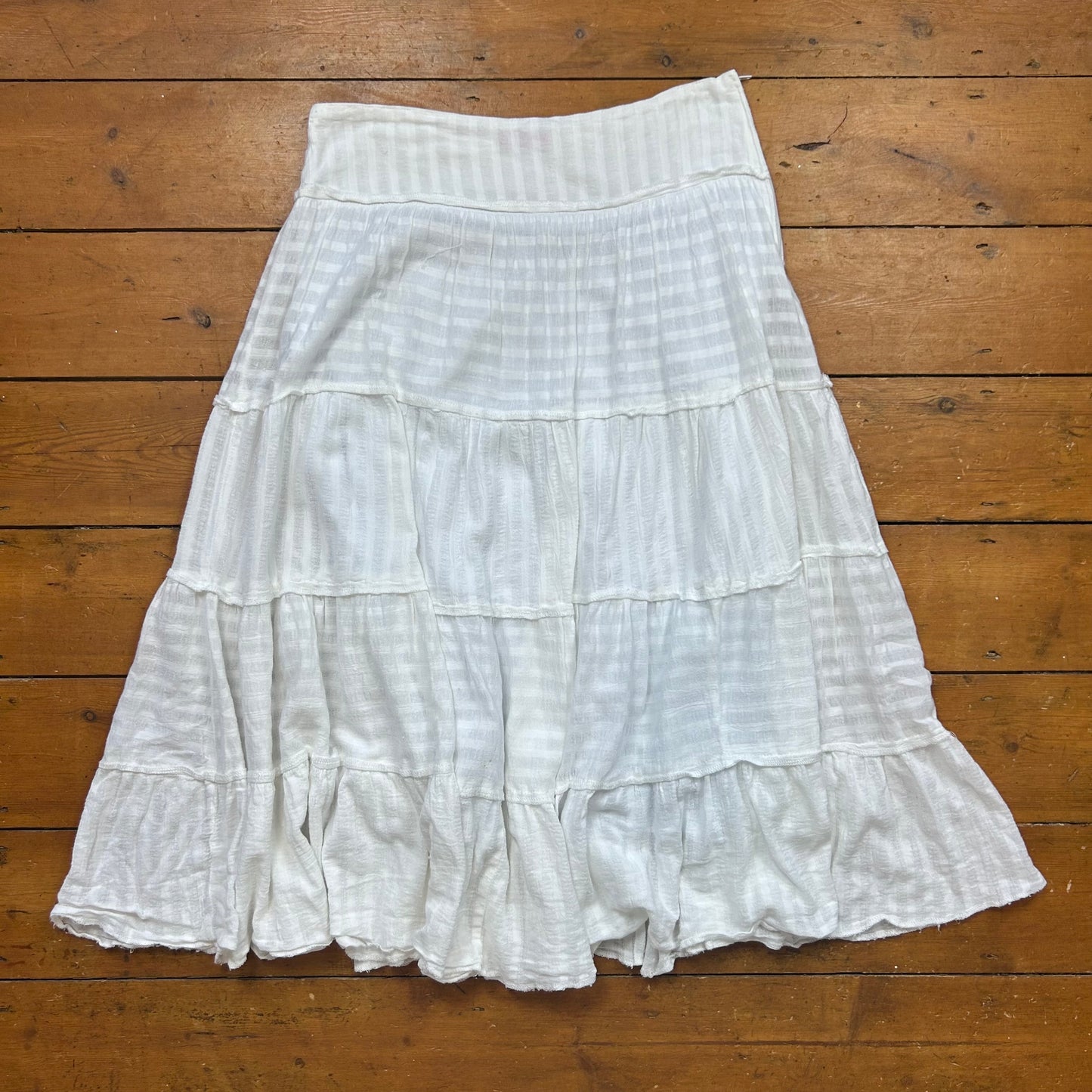 vintage 00s white striped tiered midi skirt
