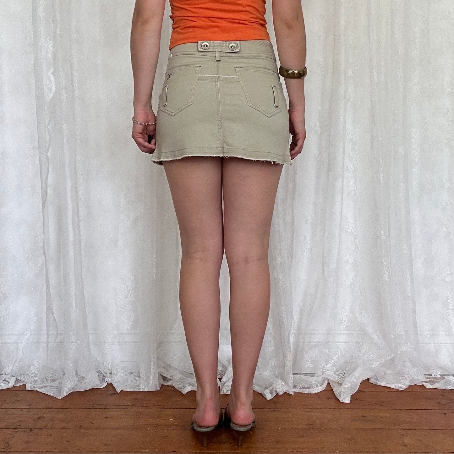 vintage 00s beige button down a line mini skirt