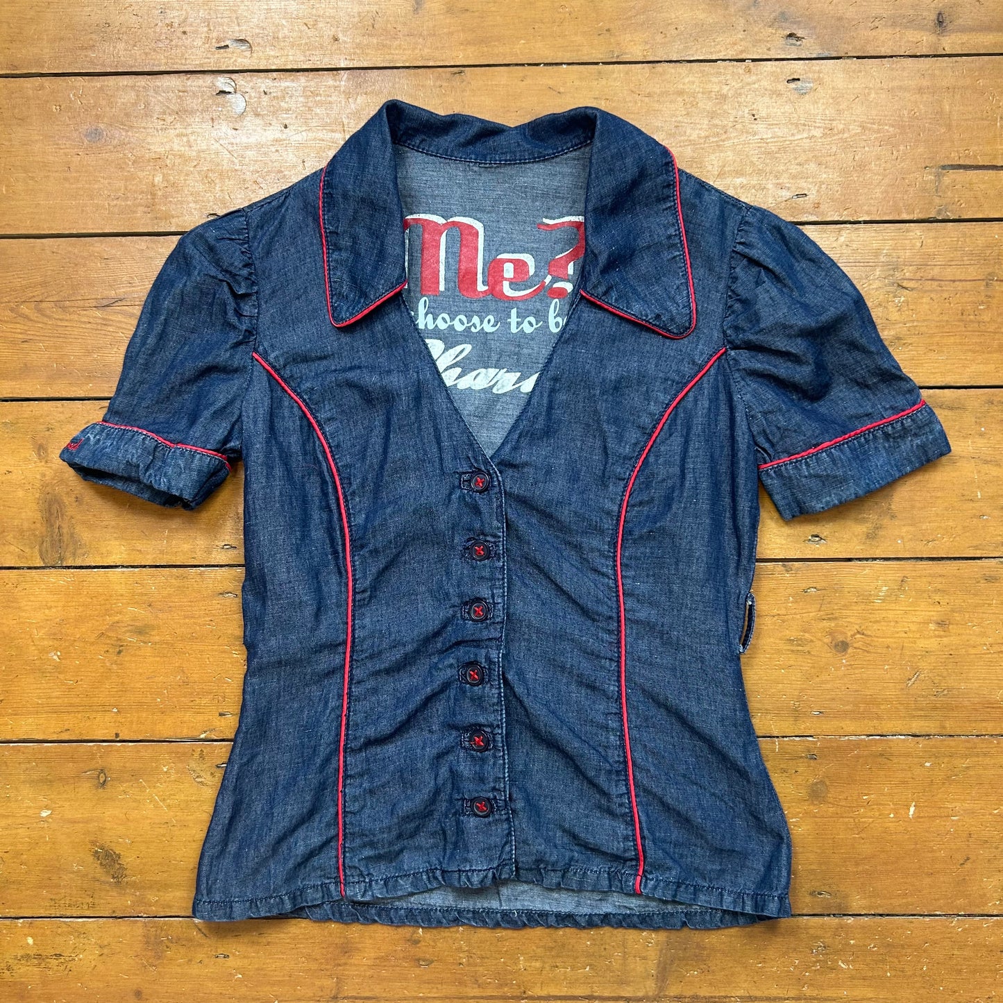 vintage 00s denim short sleeve fitted shirt