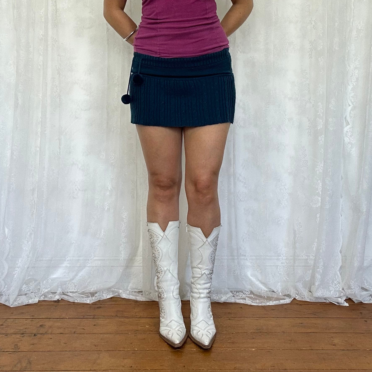 vintage 00s petrol blue knitted micro skirt