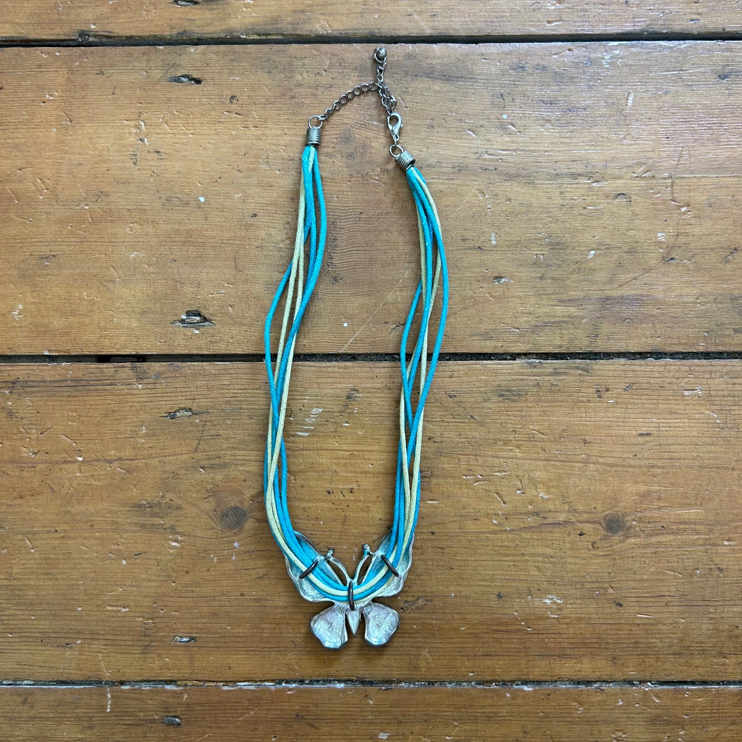 vintage 00s teal and yellow butterfly pendant necklace