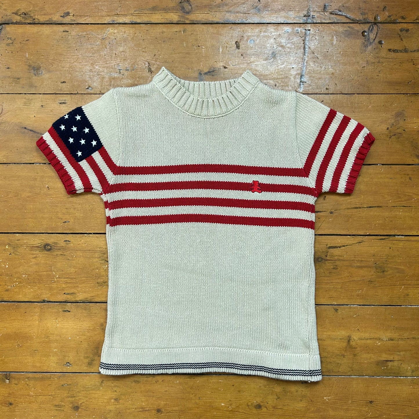 vintage 00s lulu castagnette short sleeve flag jumper