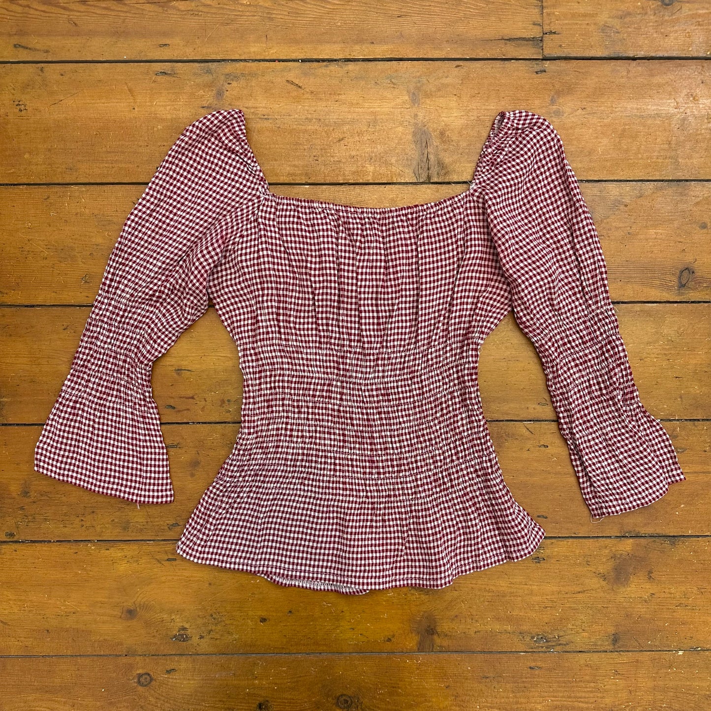 vintage 00s red and white gingham milkmaid top
