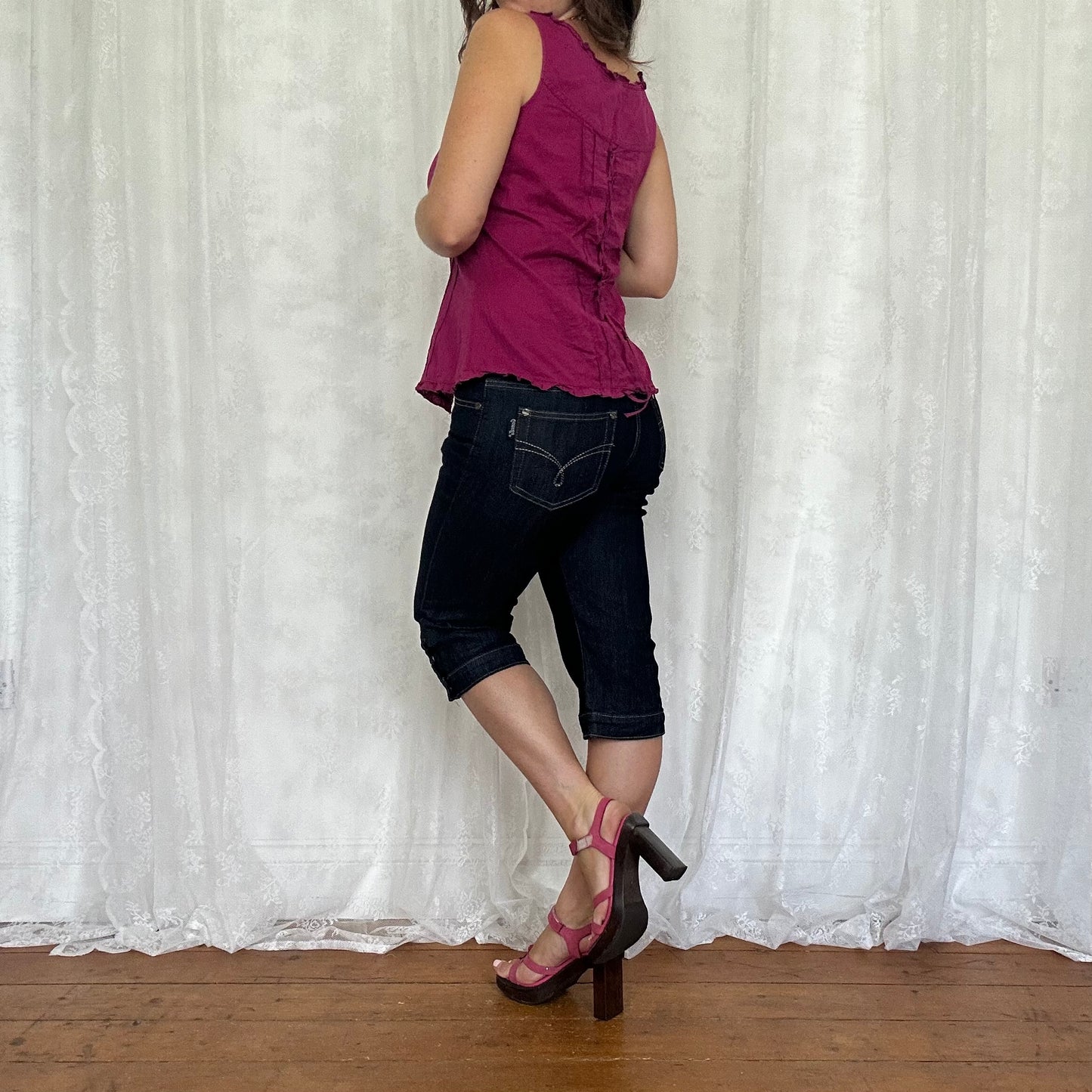 vintage 00s magenta tie back cami top