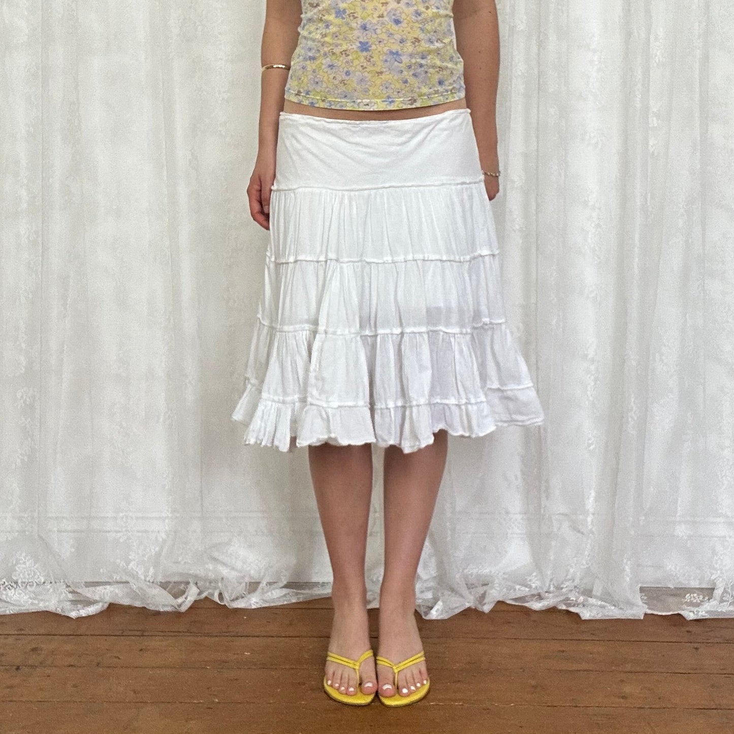 vintage 00s white tiered midi skirt