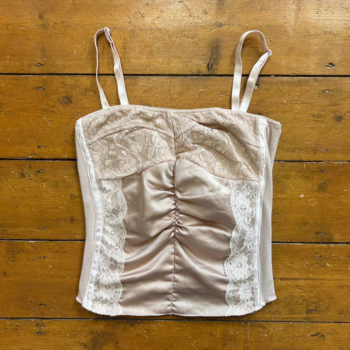 vintage 00s baby pink satin lace cami