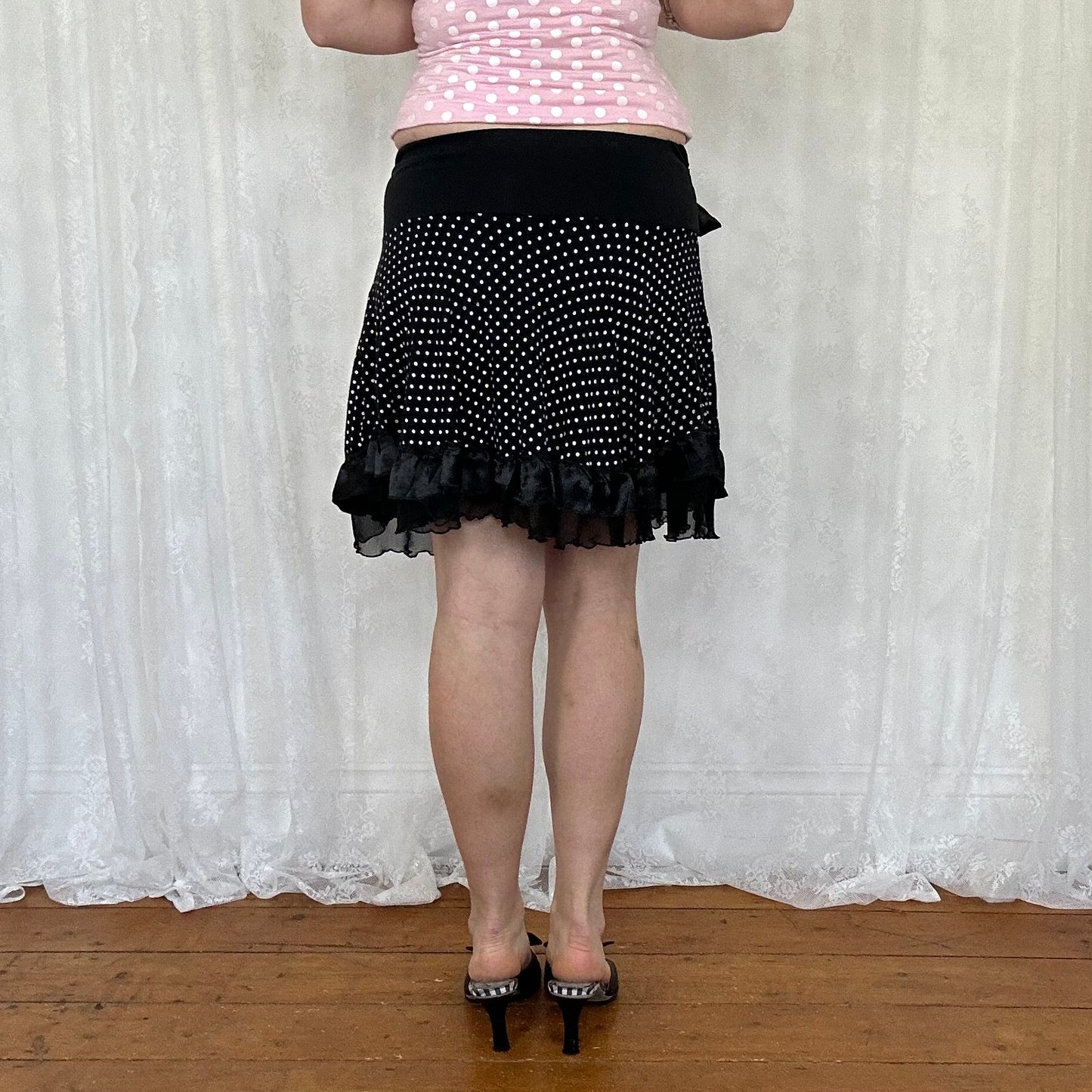 vintage 00s black polka dot mini skirt
