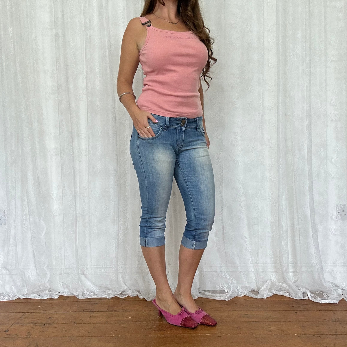 vintage 00s baby pink miss sixty buckle top