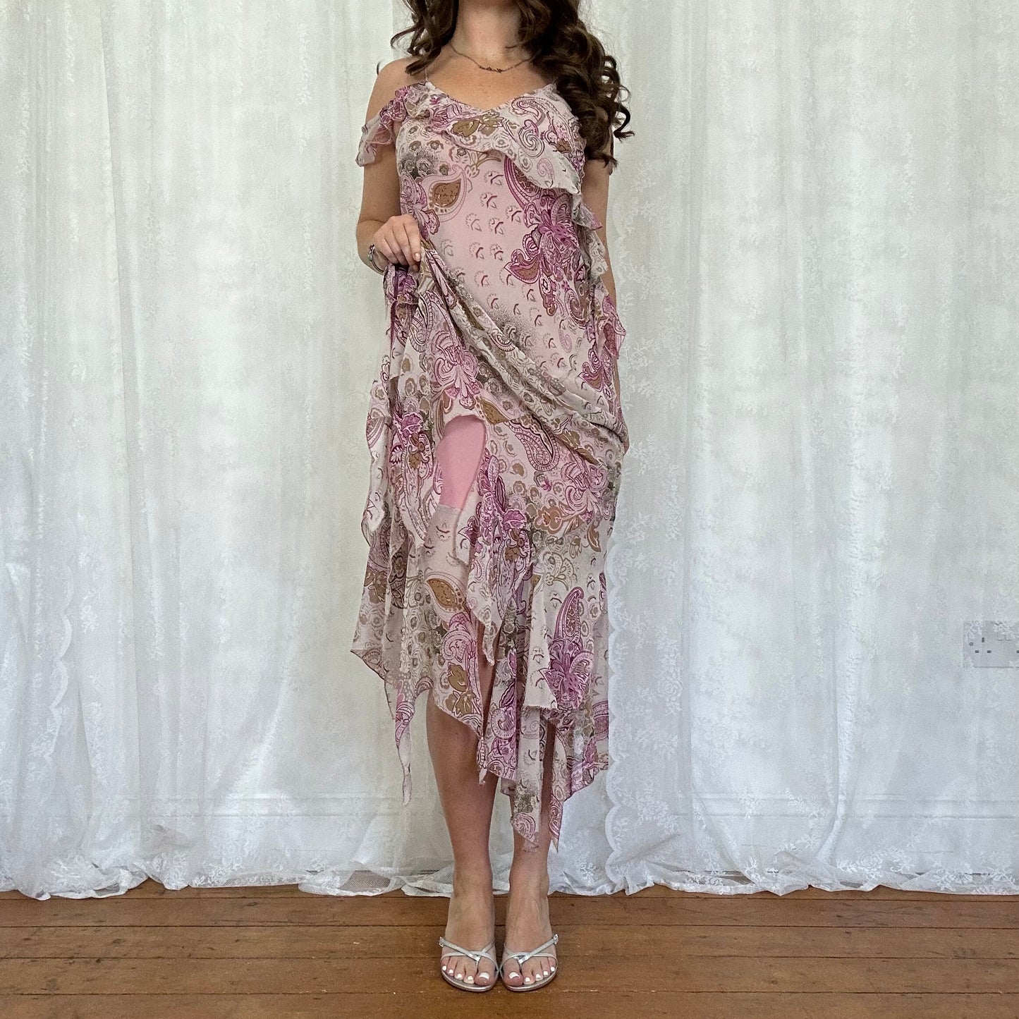 vintage 00s purple paisley midi dress