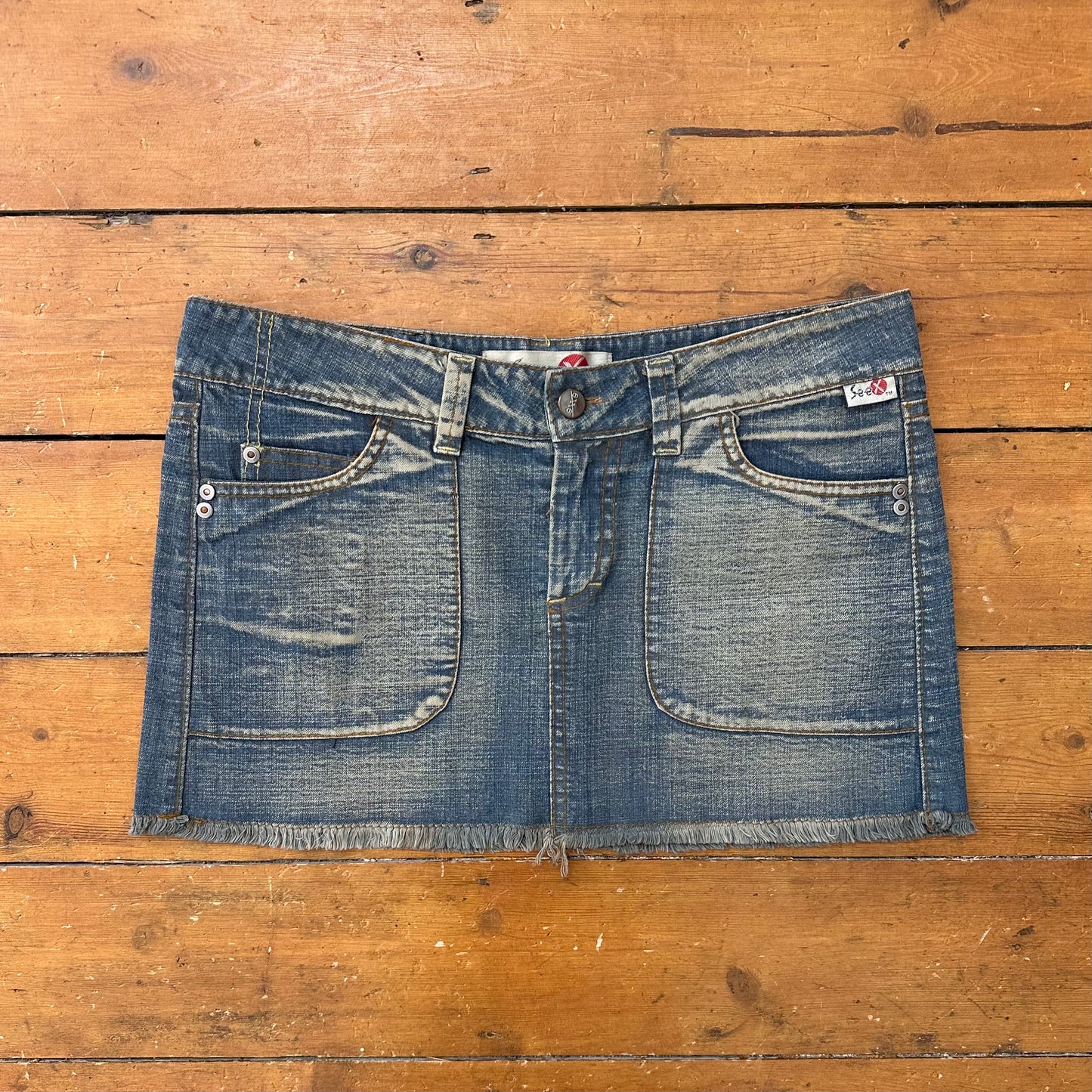 vintage 00s washed denim mini skirt