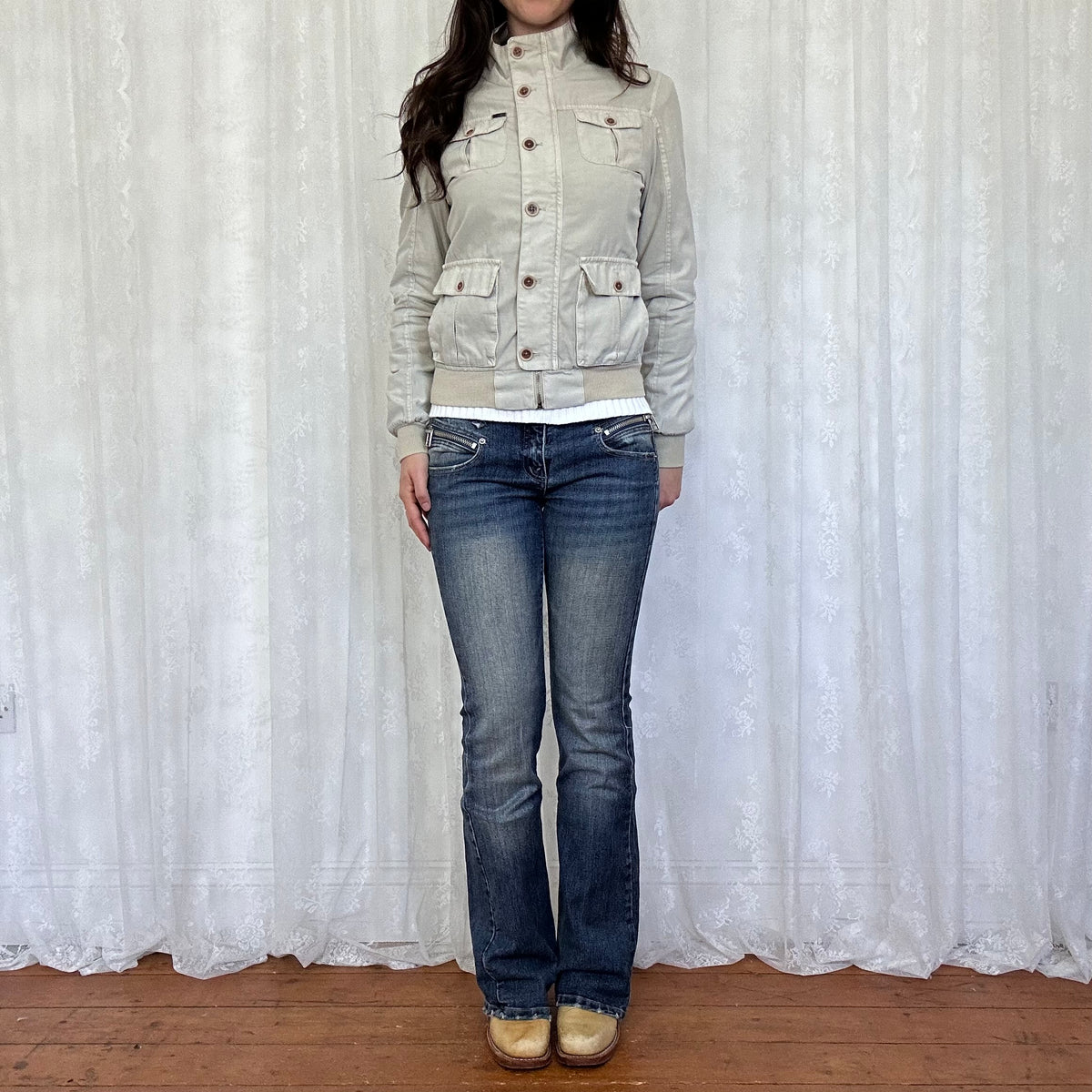 vintage 00s light grey cotton button up jacket