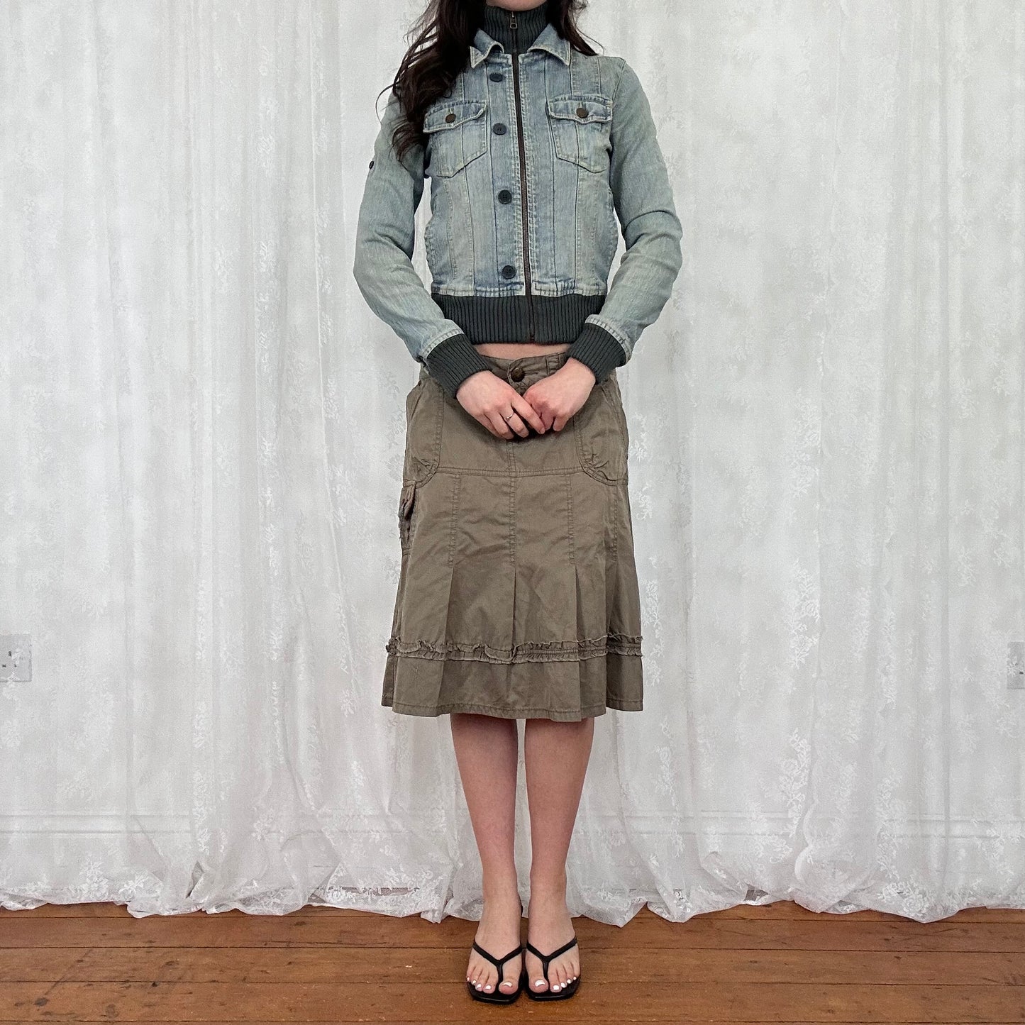 vintage 00s light wash denim bomber jacket