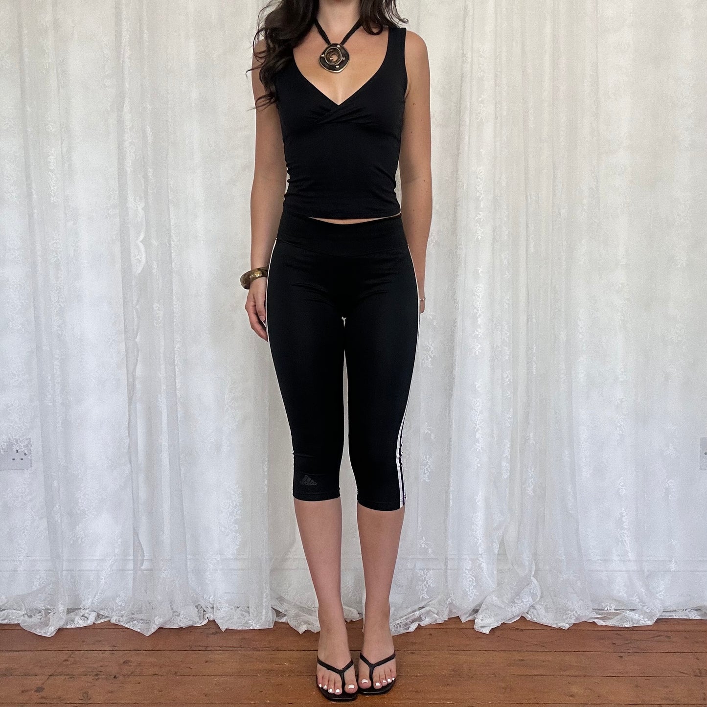 vintage 00s black slinky crossover tank top