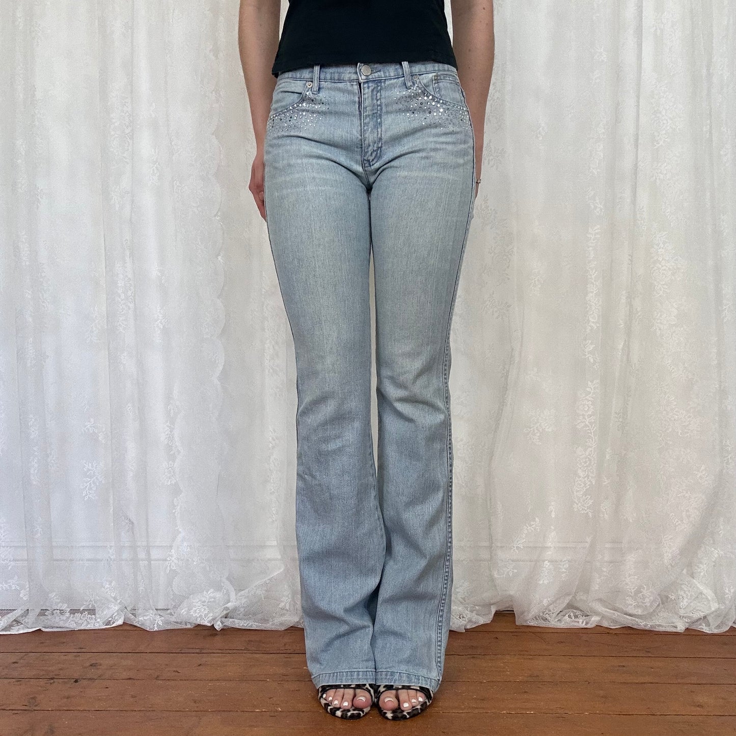 vintage 00s light wash diamante low rise jeans