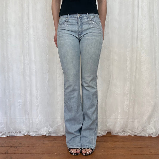 vintage 00s light wash diamante low rise jeans