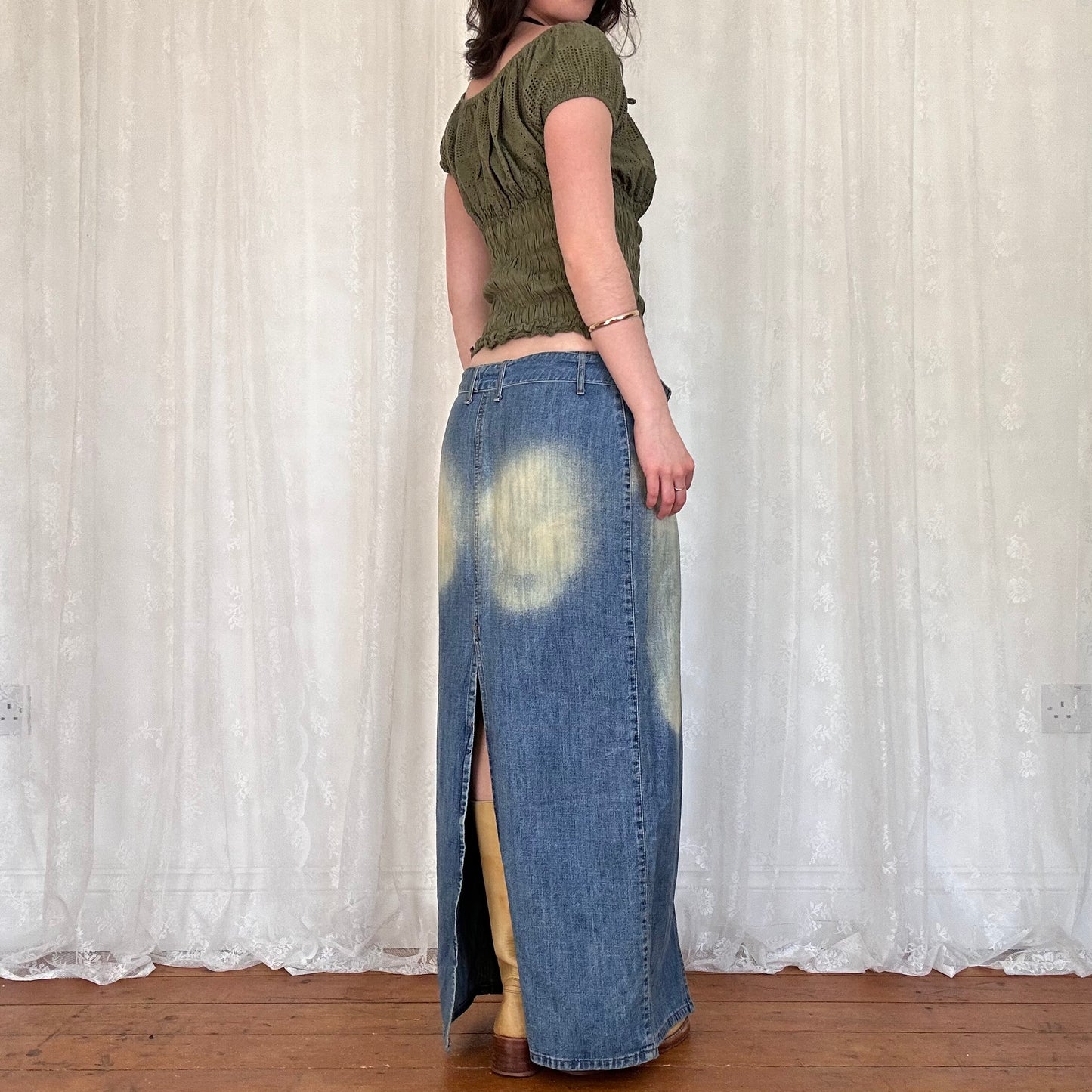 vintage 00s khaki shirred milkmaid top