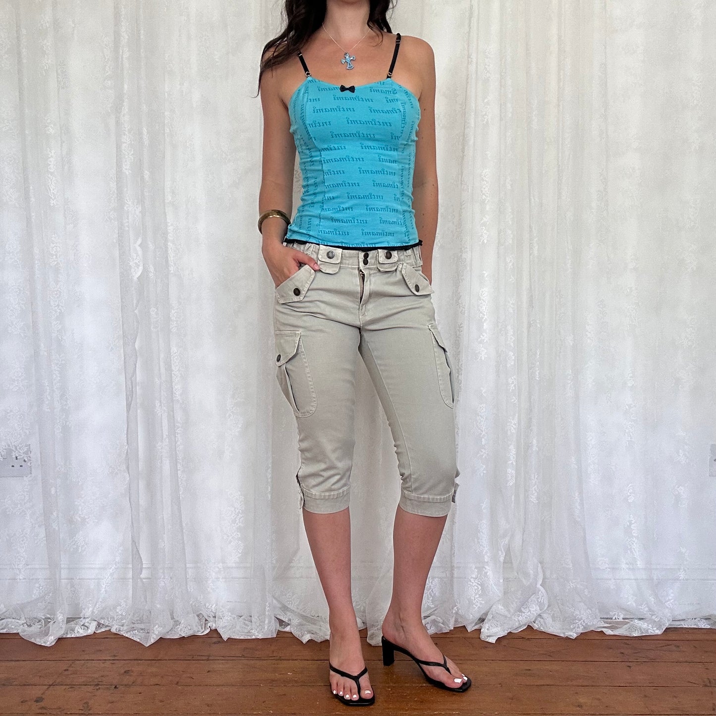 vintage 00s teal blue graphic cami