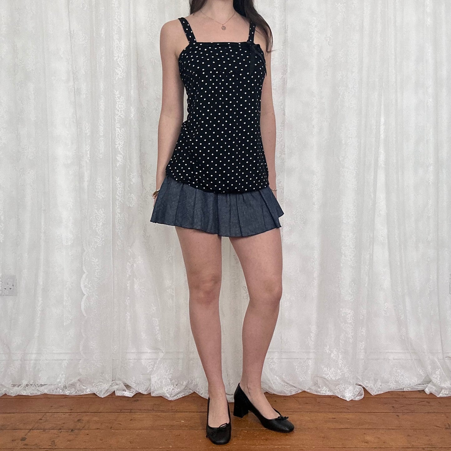 vintage 00s polka dot bubble hem cami