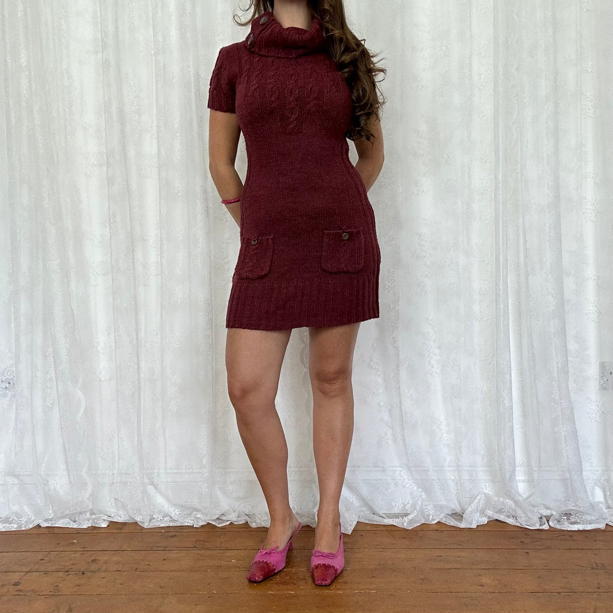 vintage 00s burgundy knitted mini dress