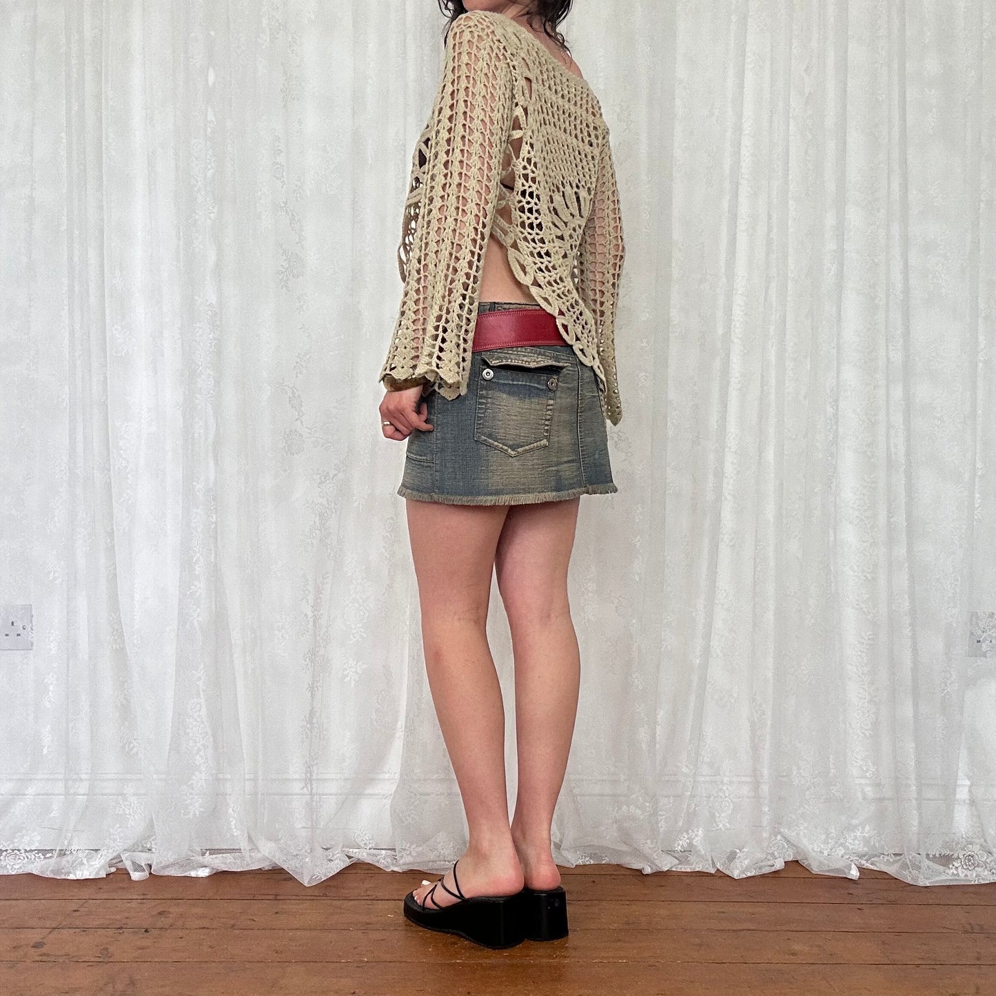 vintage 00s beige crochet knit jumper
